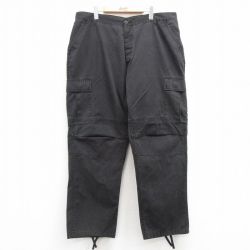 W40★古着 ミリタリー カーゴ パンツ メンズ 大きいサイズ 黒 ブラック 25jul16 中古 ボトムス ロング