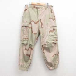 W31★古着 ミリタリー カーゴ パンツ メンズ 90年代 90s コンバット デザートカモ USA製 薄ベージュ他 カーキ 迷彩 25jul16 中古 ボトムス ロング