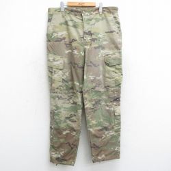 W39★古着 ミリタリー カーゴ パンツ メンズ アーミー ARMY コンバット マルチカムカモ リップストップ USA製 濃緑 グリーン 迷彩 25aug08 中古 ボトムス ロング