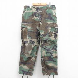 W35★古着 ミリタリー カーゴ パンツ メンズ 80年代 80s コンバット リップストップ ウッドランドカモ コットン USA製 緑 グリーン 迷彩 25sep25 中古 ボトムス ロング
