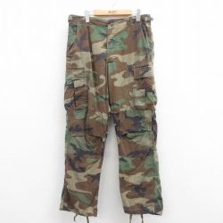 W35★古着 ミリタリー カーゴ パンツ メンズ 80年代 80s コンバット ウッドランドカモ USA製 緑 グリーン 迷彩 25sep25 中古 ボトムス ロング