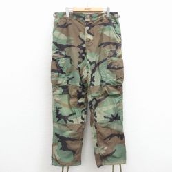 W34★古着 ミリタリー カーゴ パンツ メンズ 80年代 80s コンバット ウッドランドカモ USA製 緑 迷彩 25nov26