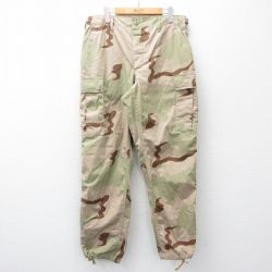 W34★古着 ミリタリー カーゴ パンツ メンズ リップストップ デザートカモ ベージュ 迷彩 26feb28