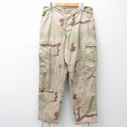 W34★古着 ミリタリー カーゴ パンツ メンズ リップストップ デザートカモ USA製 ベージュ 迷彩 26feb28