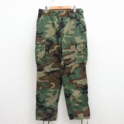 W32★古着 ミリタリー カーゴ パンツ メンズ 90年代 90s コンバット ウッドランドカモ USA製 緑他 迷彩 26apr09