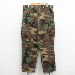 W34★古着 ミリタリー カーゴ パンツ メンズ 90年代 90s コンバット リップストップ ウッドランドカモ USA製 緑他 迷彩【spe】 26apr09