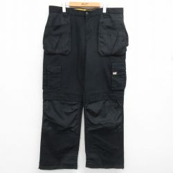 W38★古着 ワーク カーゴ パンツ メンズ CAT ダブルニー ダック地 黒 ブラック 24jun20 中古 ボトムス ロング