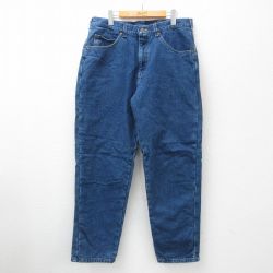 W36★古着 エルエルビーン LLBEAN ジーンズ メンズ 90年代 90s テーパード コットン USA製 紺 ネイビー デニム 内側フランネル 24sep30 中古 ボトムス ジーパン Gパン ロング パンツ