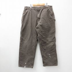 W38★古着 カーハート Carhartt ペインター パンツ メンズ 90年代 90s ダック地 コットン USA製 濃茶 ブラウン 内側フランネル 【spe】 24oct11 中古 ボトムス ロング
