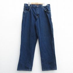 W36★古着 ジーンズ メンズ コットン 紺 ネイビー デニム 24oct21 中古 ボトムス ジーパン Gパン ロング パンツ