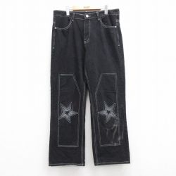 W39★古着 パンツ メンズ Blackwork 星 刺繍 黒 ブラック デニム 【spe】 24oct31 中古 ボトムス ロング
