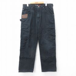 W35★古着 ラングラー Wrangler ペインター カーゴ パンツ メンズ リップストップ コットン 黒 ブラック 24nov05 中古 ボトムス ロング