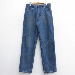 W34★古着 ジーンズ メンズ シンサレート コットン 紺 ネイビー デニム 内側フリース 24nov07 中古 ボトムス ジーパン Gパン ロング パンツ