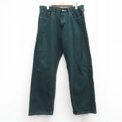 W34★古着 ラングラー Wrangler ジーンズ メンズ コットン 緑 グリーン デニム 24nov08 中古 ボトムス ジーパン Gパン ロング パンツ
