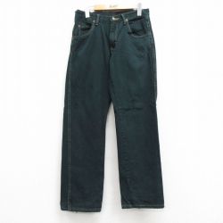 W31★古着 ラングラー Wrangler ジーンズ メンズ コットン 緑 グリーン デニム 24nov08 中古 ボトムス ジーパン Gパン ロング パンツ