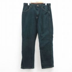 W35★古着 ラスラー ジーンズ メンズ 緑 グリーン デニム 24nov08 中古 ボトムス ジーパン Gパン ロング パンツ