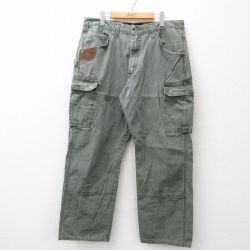 W37★古着 ラングラー Wrangler カーゴ ペインター パンツ メンズ リップストップ ダブルニー コットン 緑系 グリーン 【spe】 24dec10 中古 ボトムス ロング