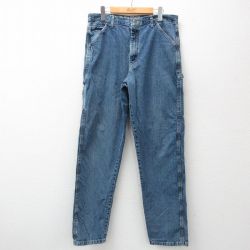W34★古着 ペインター パンツ メンズ コットン 紺 ネイビー デニム 24dec10 中古 ボトムス ロング