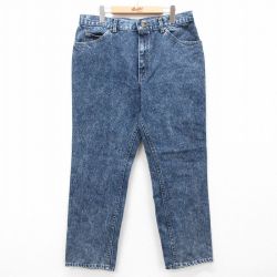 W35★古着 リー Lee ジーンズ メンズ 90年代 90s ケミカルウォッシュ コットン USA製 濃紺 ネイビー デニム 【spe】 24dec12 中古 ボトムス ジーパン Gパン ロング パンツ