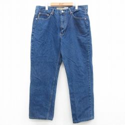 W38★古着 ジーンズ メンズ コットン 紺 ネイビー デニム 24dec13 中古 ボトムス ジーパン Gパン ロング パンツ