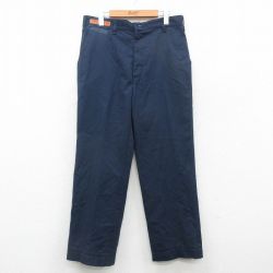 W33★古着 ワーク パンツ メンズ 90年代 90s USA製 紺 ネイビー 24dec13 中古 ボトムス ロング