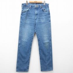 W33★古着 ラングラー Wrangler ジーンズ メンズ 90年代 90s ヒゲ コットン USA製 紺 ネイビー デニム 24dec16 中古 ボトムス ジーパン Gパン ロング パンツ
