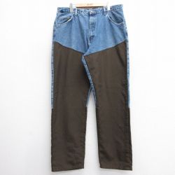 W38★古着 ラングラー Wrangler ハンティング パンツ メンズ 紺 ネイビー デニム 24dec18 中古 ボトムス ロング