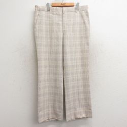 【20%OFF】W37★古着 スラックス パンツ メンズ 80年代 80s 薄ベージュ他 カーキ チェック 25jan11 中古 ボトムス ロング