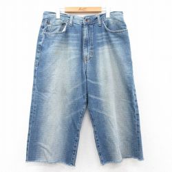 【20%OFF】W36★古着 エコー EKO 7分丈 ジーンズ メンズ 刺繍 ヒゲ コットン 紺 ネイビー デニム 25feb04 中古 ボトムス ジーパン Gパン ロング パンツ