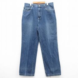 W36★古着 ジーンズ メンズ 00年代 00s コットン 紺 ネイビー デニム 25feb04 中古 ボトムス ジーパン Gパン ロング パンツ