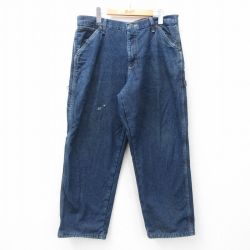 W35★古着 ラングラー Wrangler ペインター パンツ メンズ 濃紺 ネイビー デニム 内側フリース 25feb01 中古 ボトムス ロング