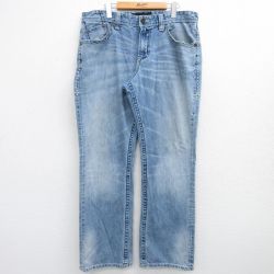 W40★古着 ジーンズ メンズ ヒゲ コットン 紺 ネイビー デニム 25feb03 中古 ボトムス ジーパン Gパン ロング パンツ