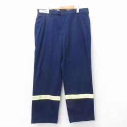 W37★古着 レッドキャップ ワーク パンツ メンズ リフレクター コットン 紺 ネイビー 25feb04 中古 ボトムス ロング