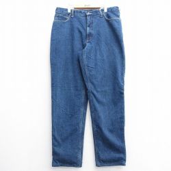 W39★古着 ランズエンド ジーンズ メンズ 90年代 90s コットン 紺 ネイビー デニム 内側フランネル 【spe】 25feb05 中古 ボトムス ジーパン Gパン ロング パンツ