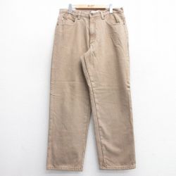 W34★古着 エルエルビーン LLBEAN ジーンズ メンズ コットン ベージュ カーキ デニム 内側フリース 25feb05 中古 ボトムス ジーパン Gパン ロング パンツ