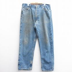 W38★古着 カーハート Carhartt ジーンズ メンズ 90年代 90s コットン USA製 紺 ネイビー デニム 内側フランネル 25feb05 中古 ボトムス ジーパン Gパン ロング パンツ