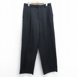 W32★古着 スラックス パンツ メンズ 90年代 90s ウール イタリア製 黒 ブラック ストライプ 25feb07 中古 ボトムス ロング