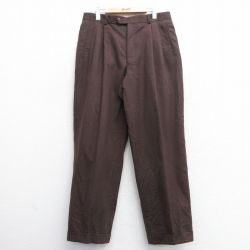 W33★古着 スラックス パンツ メンズ ウール 濃ベージュ カーキ 25feb07 中古 ボトムス ロング