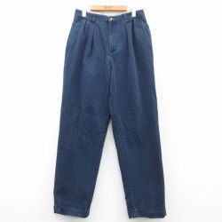 W31★古着 トミーヒルフィガー TOMMY HILFIGER ブランド パンツ メンズ 90年代 90s コットン 紺 ネイビー 25feb17 中古 ボトムス ロング