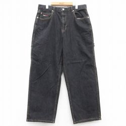 W36★古着 トミーヒルフィガー TOMMY HILFIGER ブランド ペインター パンツ メンズ 90年代 90s 黒 ブラック デニム 25feb17 中古 ボトムス ロング