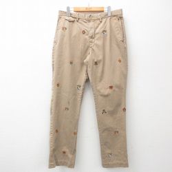 W35★古着 ラルフローレン Ralph Lauren ブランド パンツ メンズ ワンポイントロゴ 総柄 コットン ベージュ カーキ 25feb18 中古 ボトムス ロング