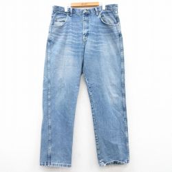 W38★古着 ラングラー Wrangler ジーンズ メンズ ヒゲ コットン 紺 ネイビー デニム 25feb25 中古 ボトムス ジーパン Gパン ロング パンツ