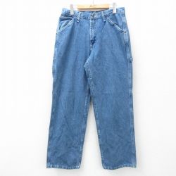 W32★古着 ペインター パンツ メンズ コットン 紺 ネイビー デニム 25feb26 中古 ボトムス ロング