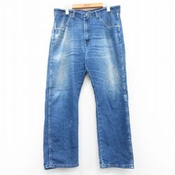 W34★古着 ラングラー Wrangler ジーンズ メンズ 00年代 00s ヒゲ 紺 ネイビー デニム 25feb26 中古 ボトムス ジーパン Gパン ロング パンツ