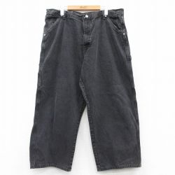 W38★古着 ラングラー Wrangler ペインター パンツ メンズ コットン 黒 ブラック デニム 25feb26 中古 ボトムス ロング
