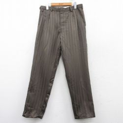 W34★古着 スラックス パンツ メンズ 90年代 90s 茶系 ブラウン ストライプ 25feb26 中古 ボトムス ロング