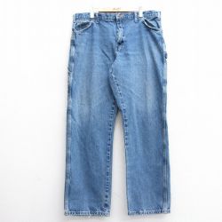 W38★古着 ディッキーズ Dickies ペインター パンツ メンズ ヒゲ コットン 紺 ネイビー デニム 25feb28 中古 ボトムス ロング