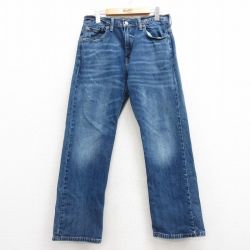 W32★古着 リーバイス Levis 569 ジーンズ メンズ ヒゲ 紺 ネイビー デニム 【spe】 25feb28 中古 ボトムス ジーパン Gパン ロング パンツ