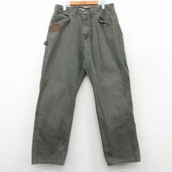 W34★古着 ラングラー Wrangler ペインター パンツ メンズ コットン 緑系 グリーン 25mar01 中古 ボトムス ロング