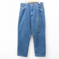 W38★古着 カーハート Carhartt ジーンズ メンズ コットン 紺 ネイビー デニム 内側フリース 【spe】 25mar01 中古 ボトムス ジーパン Gパン ロング パンツ